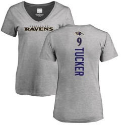 Women's Justin Tucker Ash Backer V-Neck - #9 Football Baltimore Ravens T-Shirt