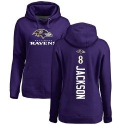 Women's Lamar Jackson Purple Backer - #8 Football Baltimore Ravens Pullover Hoodie