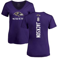 Women's Lamar Jackson Purple Backer - #8 Football Baltimore Ravens T-Shirt