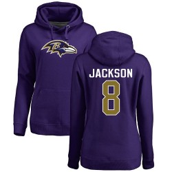 Women's Lamar Jackson Purple Name & Number Logo - #8 Football Baltimore Ravens Pullover Hoodie