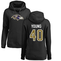 Women's Kenny Young Black Name & Number Logo - #40 Football Baltimore Ravens Pullover Hoodie