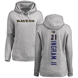 Women's Mark Ingram II Ash Backer - #21 Football Baltimore Ravens Pullover Hoodie