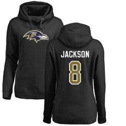 Women's Lamar Jackson Black Name & Number Logo - #8 Football Baltimore Ravens Pullover Hoodie