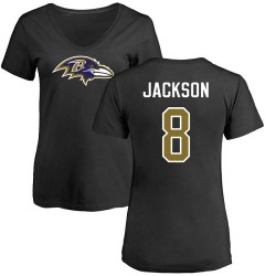Women's Lamar Jackson Black Name & Number Logo - #8 Football Baltimore Ravens T-Shirt