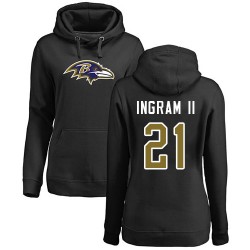 Women's Mark Ingram II Black Name & Number Logo - #21 Football Baltimore Ravens Pullover Hoodie
