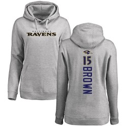 Women's Marquise Brown Ash Backer - #15 Football Baltimore Ravens Pullover Hoodie