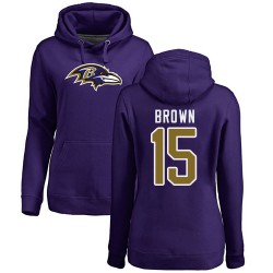 Women's Marquise Brown Purple Name & Number Logo - #15 Football Baltimore Ravens Pullover Hoodie