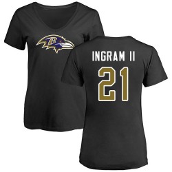 Women's Mark Ingram II Black Name & Number Logo - #21 Football Baltimore Ravens T-Shirt