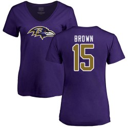 Women's Marquise Brown Purple Name & Number Logo - #15 Football Baltimore Ravens T-Shirt