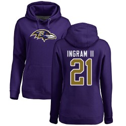 Women's Mark Ingram II Purple Name & Number Logo - #21 Football Baltimore Ravens Pullover Hoodie