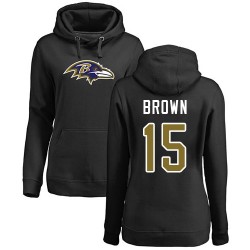 Women's Marquise Brown Black Name & Number Logo - #15 Football Baltimore Ravens Pullover Hoodie