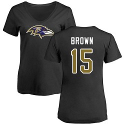 Women's Marquise Brown Black Name & Number Logo - #15 Football Baltimore Ravens T-Shirt