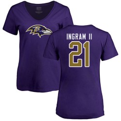Women's Mark Ingram II Purple Name & Number Logo - #21 Football Baltimore Ravens T-Shirt