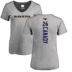 Women's Maurice Canady Ash Backer V-Neck - #26 Football Baltimore Ravens T-Shirt