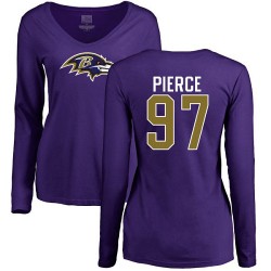 Women's Michael Pierce Purple Name & Number Logo - #97 Football Baltimore Ravens Long Sleeve T-Shirt
