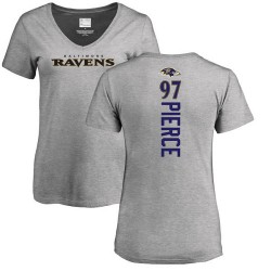 Women's Michael Pierce Ash Backer V-Neck - #97 Football Baltimore Ravens T-Shirt
