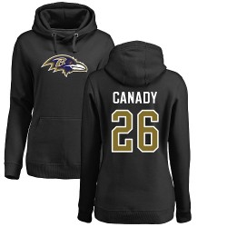 Women's Maurice Canady Black Name & Number Logo - #26 Football Baltimore Ravens Pullover Hoodie