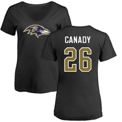 Women's Maurice Canady Black Name & Number Logo - #26 Football Baltimore Ravens T-Shirt