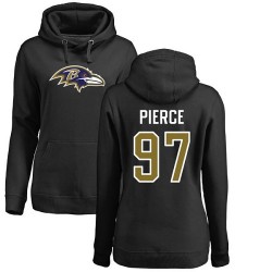 Women's Michael Pierce Black Name & Number Logo - #97 Football Baltimore Ravens Pullover Hoodie