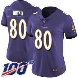 Limited Women's Miles Boykin Purple Home Jersey - #80 Football Baltimore Ravens 100th Season Vapor Untouchable