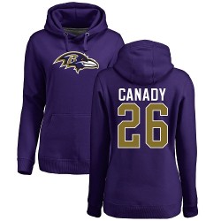 Women's Maurice Canady Purple Name & Number Logo - #26 Football Baltimore Ravens Pullover Hoodie