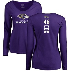 Women's Morgan Cox Purple Backer - #46 Football Baltimore Ravens Long Sleeve T-Shirt