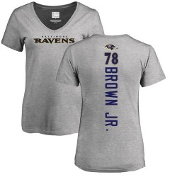 Women's Orlando Brown Jr. Ash Backer V-Neck - #78 Football Baltimore Ravens T-Shirt