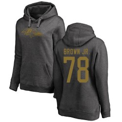 Women's Orlando Brown Jr. Ash One Color - #78 Football Baltimore Ravens Pullover Hoodie