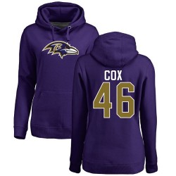 Women's Morgan Cox Purple Name & Number Logo - #46 Football Baltimore Ravens Pullover Hoodie