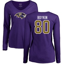 Women's Miles Boykin Purple Name & Number Logo - #80 Football Baltimore Ravens Long Sleeve T-Shirt