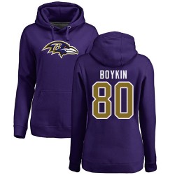 Women's Miles Boykin Purple Name & Number Logo - #80 Football Baltimore Ravens Pullover Hoodie