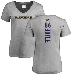 Women's Nick Boyle Ash Backer V-Neck - #86 Football Baltimore Ravens T-Shirt