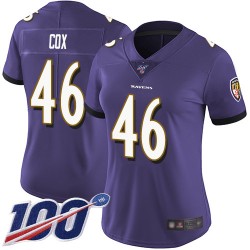 Limited Women's Morgan Cox Purple Home Jersey - #46 Football Baltimore Ravens 100th Season Vapor Untouchable