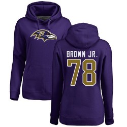 Women's Orlando Brown Jr. Purple Name & Number Logo - #78 Football Baltimore Ravens Pullover Hoodie