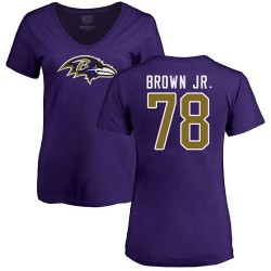 Women's Orlando Brown Jr. Purple Name & Number Logo - #78 Football Baltimore Ravens T-Shirt