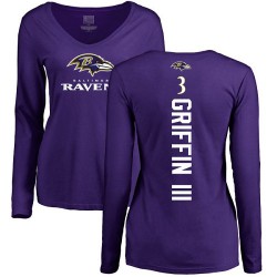 Women's Robert Griffin III Purple Backer - #3 Football Baltimore Ravens Long Sleeve T-Shirt