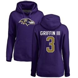 Women's Robert Griffin III Purple Name & Number Logo - #3 Football Baltimore Ravens Pullover Hoodie