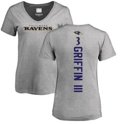 Women's Robert Griffin III Ash Backer V-Neck - #3 Football Baltimore Ravens T-Shirt