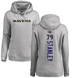 Women's Ronnie Stanley Ash Backer - #79 Football Baltimore Ravens Pullover Hoodie