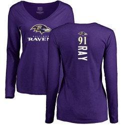 Women's Shane Ray Purple Backer - #91 Football Baltimore Ravens Long Sleeve T-Shirt