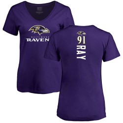 Women's Shane Ray Purple Backer - #91 Football Baltimore Ravens T-Shirt