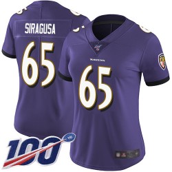 Limited Women's Nico Siragusa Purple Home Jersey - #65 Football Baltimore Ravens 100th Season Vapor Untouchable