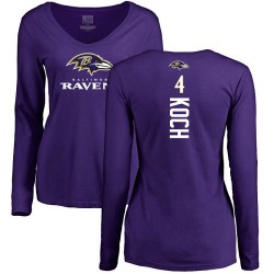 Women's Sam Koch Purple Backer - #4 Football Baltimore Ravens Long Sleeve T-Shirt