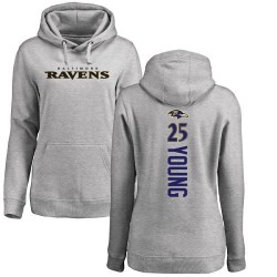 Women's Tavon Young Ash Backer - #25 Football Baltimore Ravens Pullover Hoodie