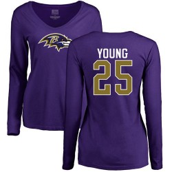 Women's Tavon Young Purple Name & Number Logo - #25 Football Baltimore Ravens Long Sleeve T-Shirt