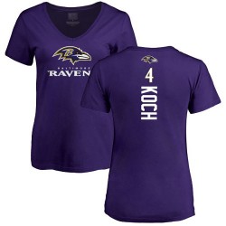 Women's Sam Koch Purple Backer - #4 Football Baltimore Ravens T-Shirt