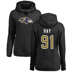 Women's Shane Ray Black Name & Number Logo - #91 Football Baltimore Ravens Pullover Hoodie