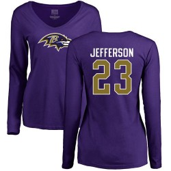 Women's Tony Jefferson Purple Name & Number Logo - #23 Football Baltimore Ravens Long Sleeve T-Shirt