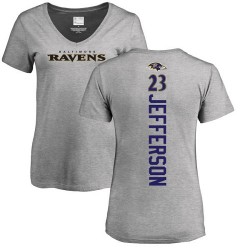 Women's Tony Jefferson Ash Backer V-Neck - #23 Football Baltimore Ravens T-Shirt