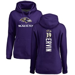 Women's Tyler Ervin Purple Backer - #39 Football Baltimore Ravens Pullover Hoodie